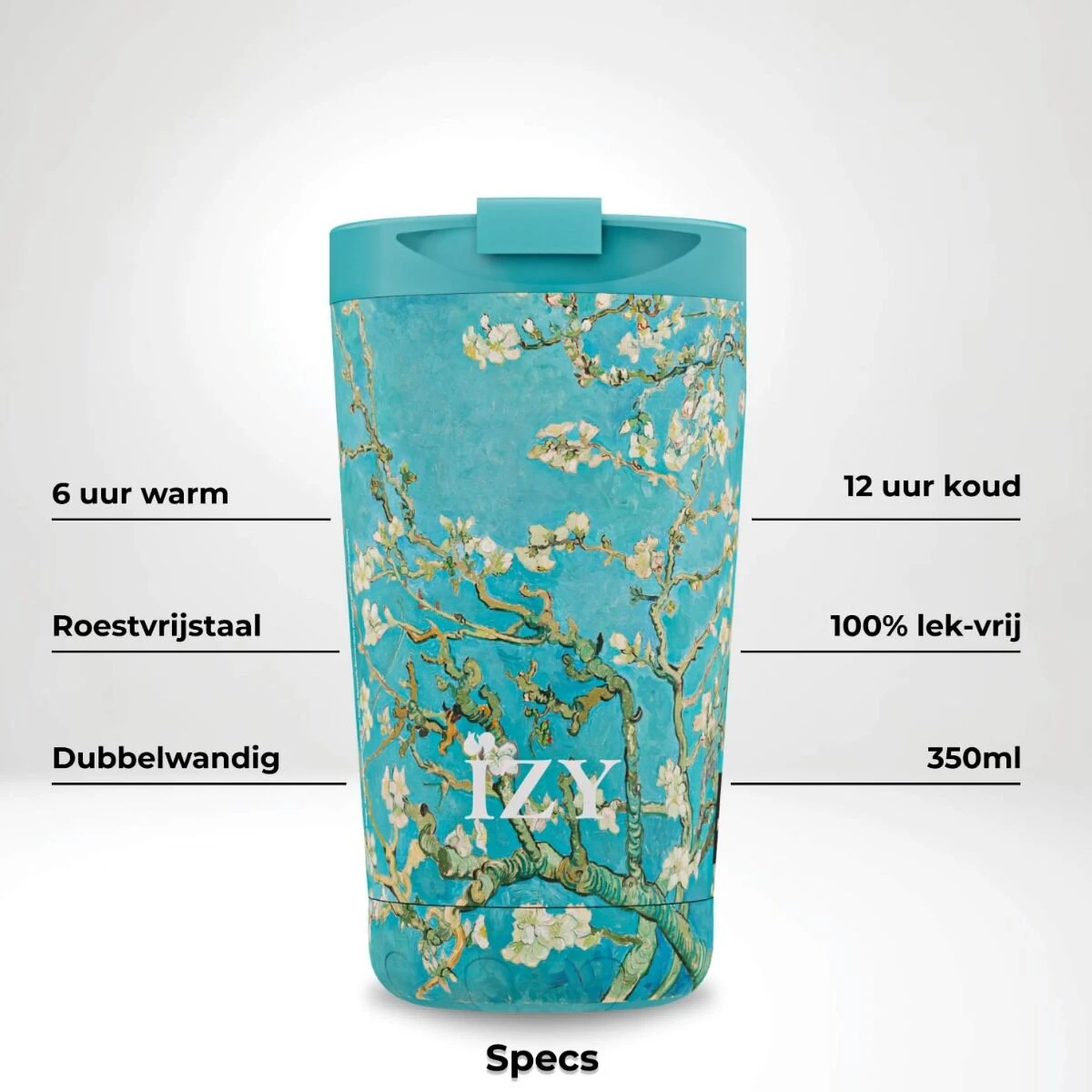 IZY Mugs x Van Gogh drinkbeker 350 ml Almond Blossom rvs IZY Mugs X Van Gogh Drinkbeker 350 Ml Almond Blossom Rvs -Beste Glaswerk Winkel izy mugs x almond blossom infographic specs nl min