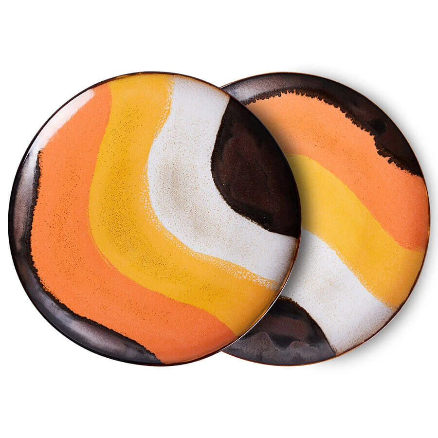 HK Living 70's ACE7183 Retro Wave dinerbord ø 29 cm aardewerk 2 stuks HK Living 70's ACE7183 Retro Wave Dinerbord ø 29 Cm Aardewerk 2 Stuks -Beste Glaswerk Winkel retrodiner 1