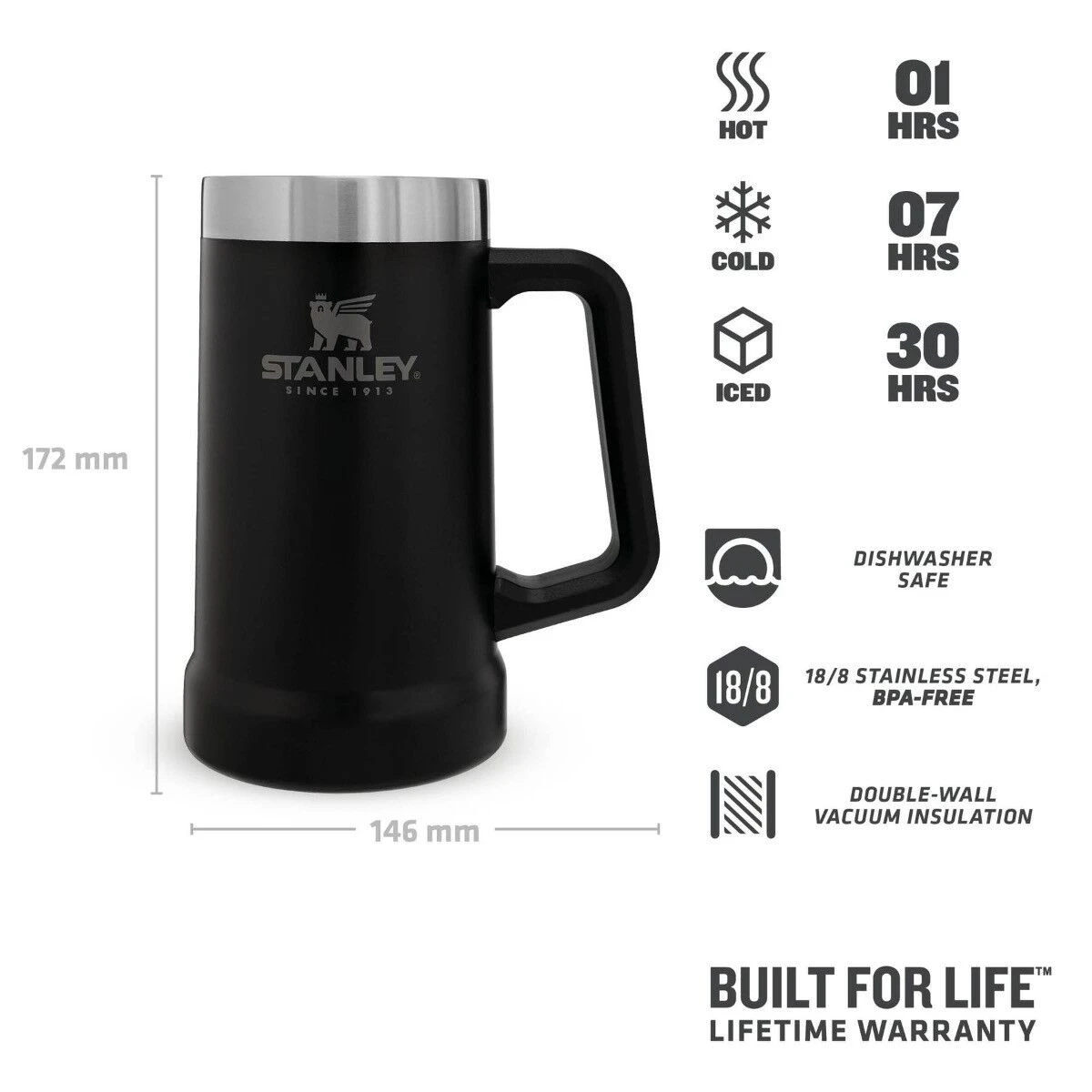 Stanley Adventure Stein beker 700 ml mat zwart Stanley Adventure Stein Beker 700 Ml Mat Zwart -Beste Glaswerk Winkel stanley thebiggripbeerstein0.7l 24oz matteblack